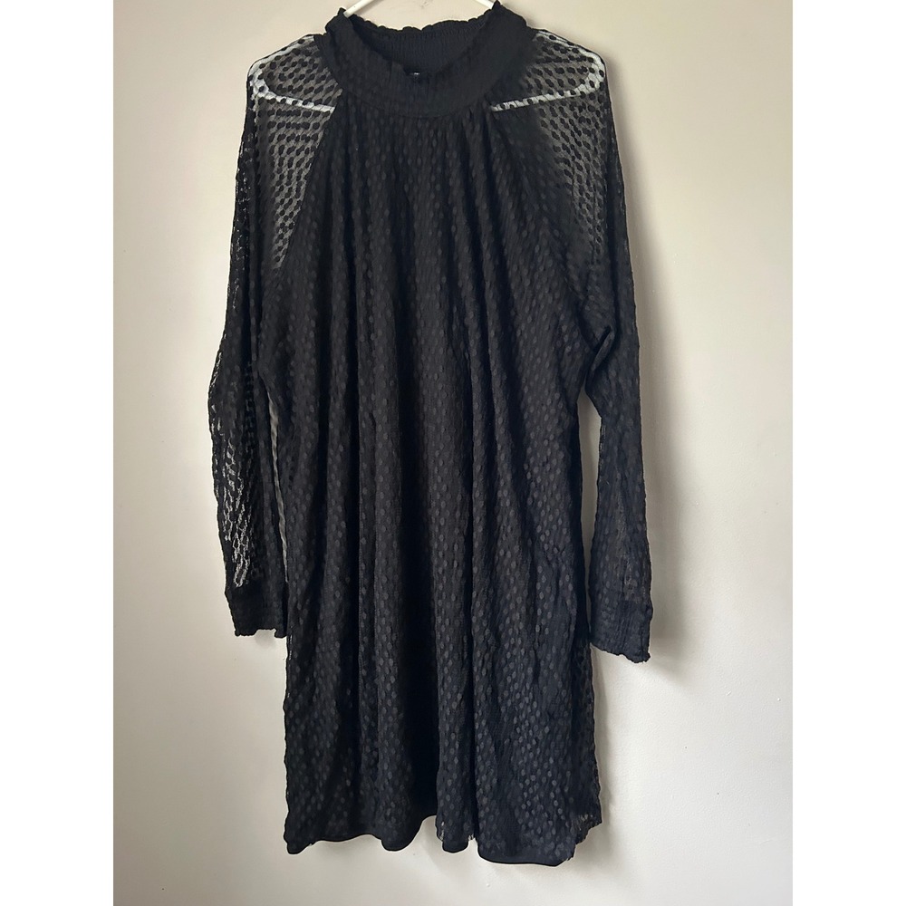Nina Leonard Black Mesh Dot Mock Neck Sheer Whimsigoth Women's‎ Plus 3X Romantic